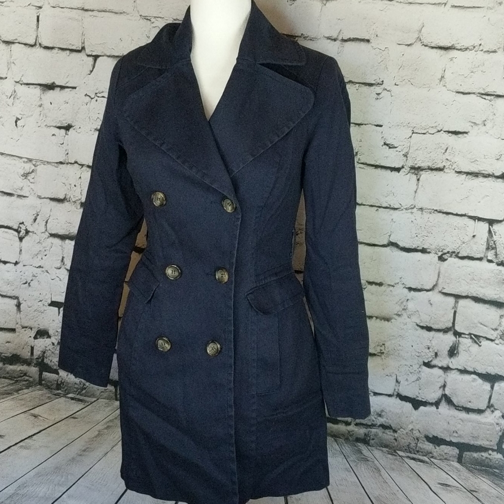 H&M Navy Coat with Tan/Rose Lining.